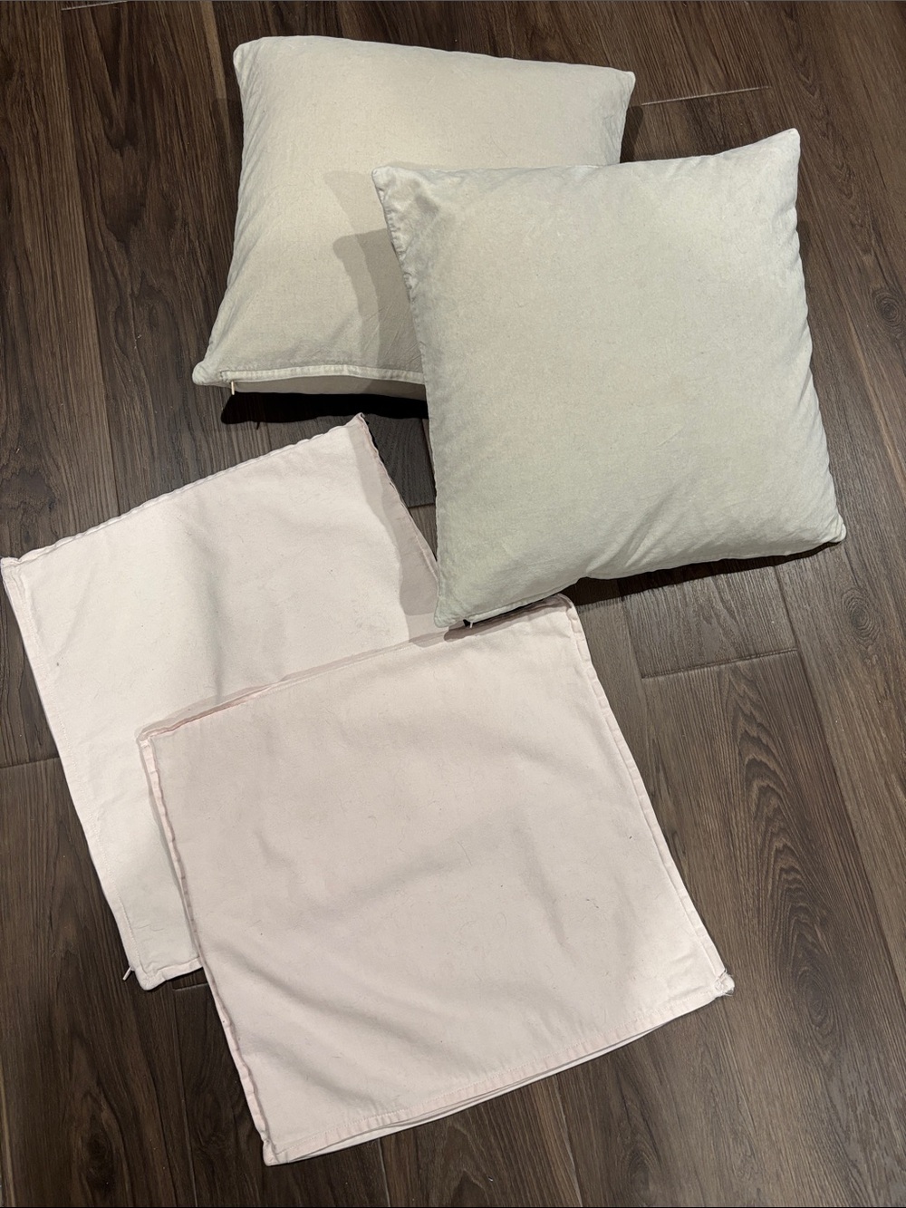 IKEA Suede and Light Pink Pillow Covers - 2 down feather pillows included